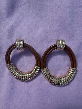 Chico's Brown and Silver Hoop Earrings